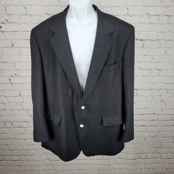 VTG Brooks Brothers Black 100% Silk 2 Button Notch Blazer USA Made Size 44L - Picture 1 of 15
